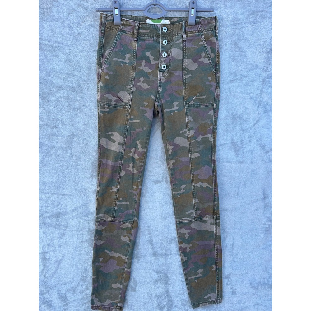 Anthropologie Camo High Rise Ankle Skinny Pants Button Fly Stretch Size 26